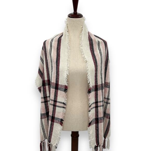 NEW Style & Co Chenille Plaid Fringe Trim Scarf Macys Pink White Tartan coquette - Picture 6 of 7